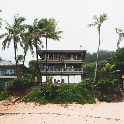 A large beachhouse during afternoon.